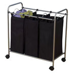 Cesta per la Biancheria con Rotelle Household Essentials a 3 Scomparti Removibili: Struttura in Acciaio, Smistatore Portatile, Argento