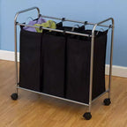 Cesta per la Biancheria con Rotelle Household Essentials a 3 Scomparti Removibili: Struttura in Acciaio, Smistatore Portatile, Argento