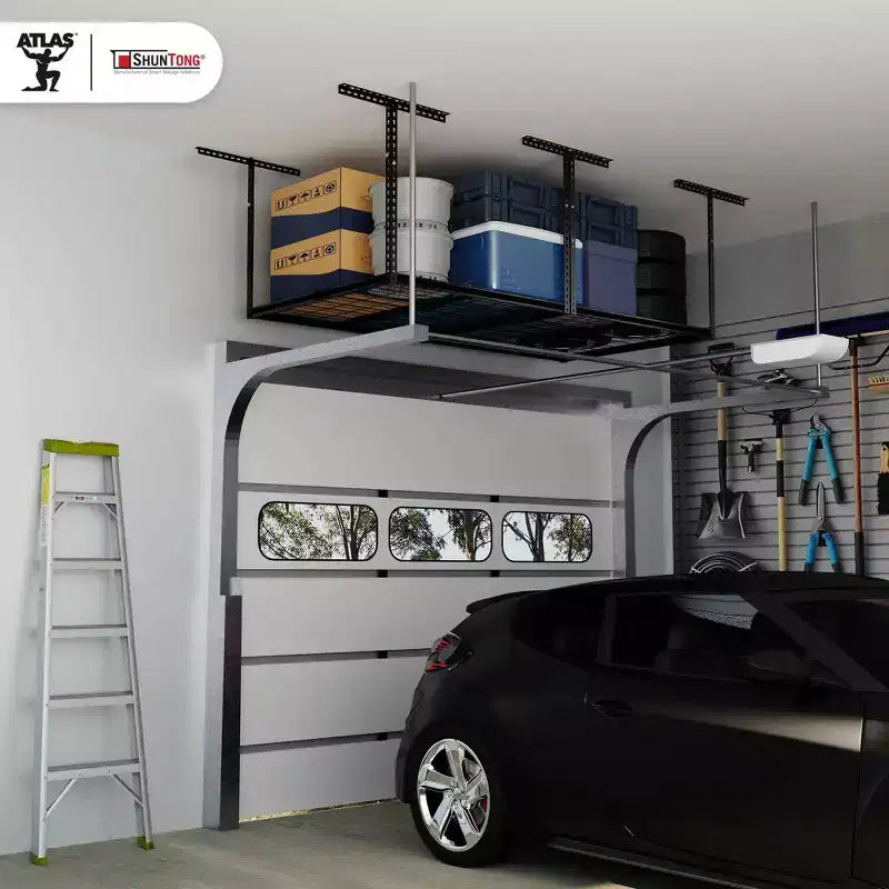 Shuntong 4'x8' Il portapacchi da garage a soffitto Atlas Pro Capacità di carico 1100 libbre Finitura martellata nera