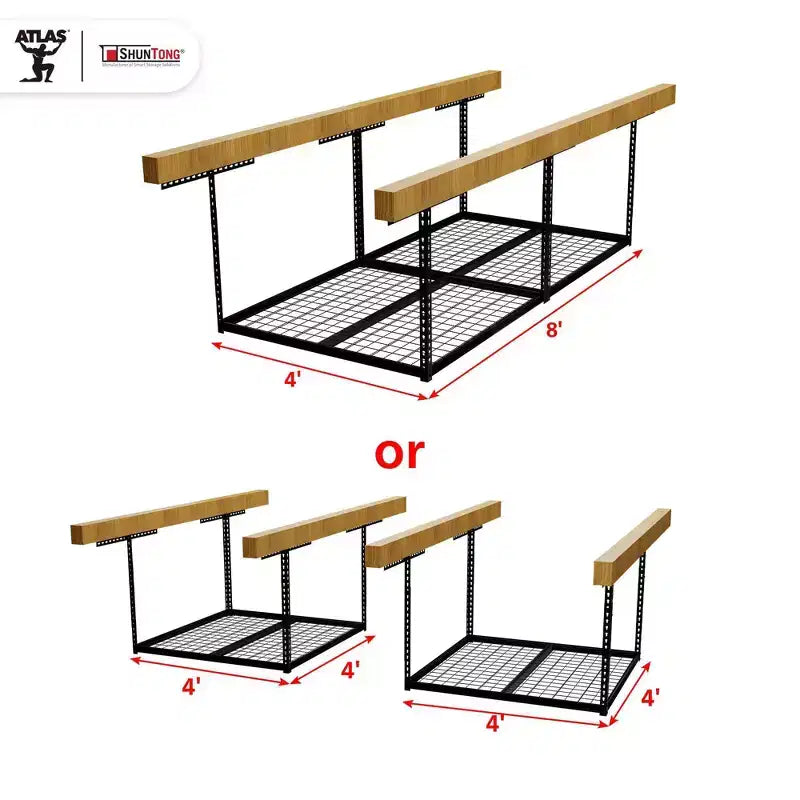 Shuntong 4'x8' Il portapacchi da garage a soffitto Atlas Pro Capacità di carico 1100 libbre Finitura martellata nera