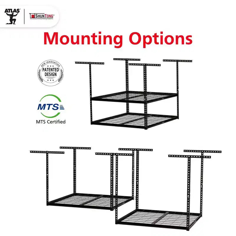 Shuntong 4'x8' Il portapacchi da garage a soffitto Atlas Pro Capacità di carico 1100 libbre Finitura martellata nera