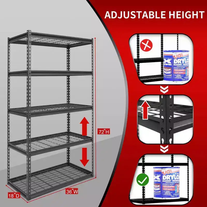 Scaffalatura Atlas a 5 Ripiani 36"x18"x72" in Acciaio con Montaggio a Incastro Carico 4000 libbre con Ripiani in Rete Grigio Scuro