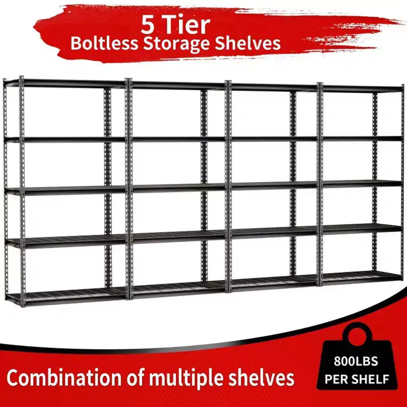 Scaffalatura Atlas a 5 Ripiani 36"x18"x72" in Acciaio con Montaggio a Incastro Carico 4000 libbre con Ripiani in Rete Grigio Scuro