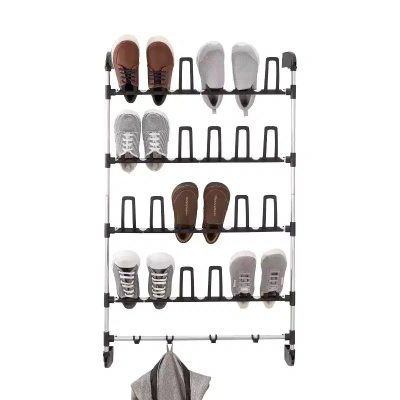 Organize It All Scarpiera da 12 paia da appendere alla porta con 4 ganci per accessori: Scarpiera e cappelliera con struttura in metallo, Soluzione salvaspazio da porta