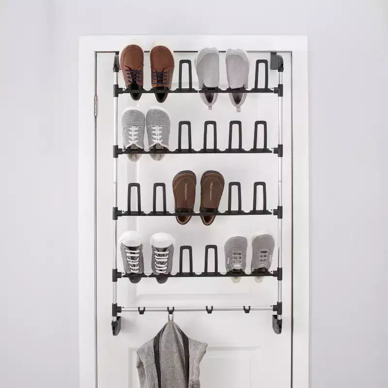 Organize It All Scarpiera da 12 paia da appendere alla porta con 4 ganci per accessori: Scarpiera e cappelliera con struttura in metallo, Soluzione salvaspazio da porta