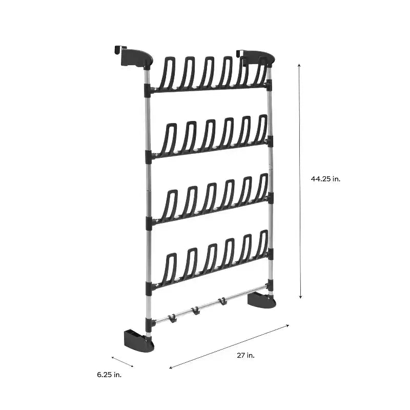 Organize It All Scarpiera da 12 paia da appendere alla porta con 4 ganci per accessori: Scarpiera e cappelliera con struttura in metallo, Soluzione salvaspazio da porta