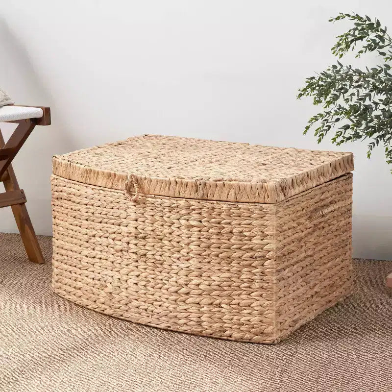 SOL HOME Baule Rettangolare in Giunco di Giacinto d'Acqua Ludmilla 26"x19"x14" Marrone Naturale: Contenitore, Telaio in Ferro