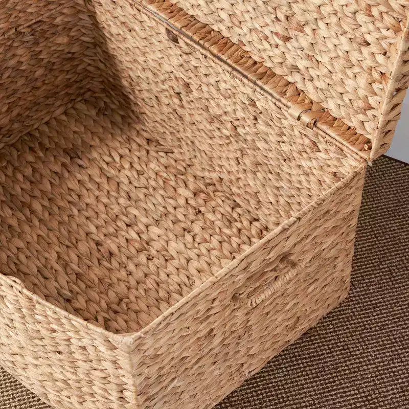 SOL HOME Baule Rettangolare in Giunco di Giacinto d'Acqua Ludmilla 26"x19"x14" Marrone Naturale: Contenitore, Telaio in Ferro