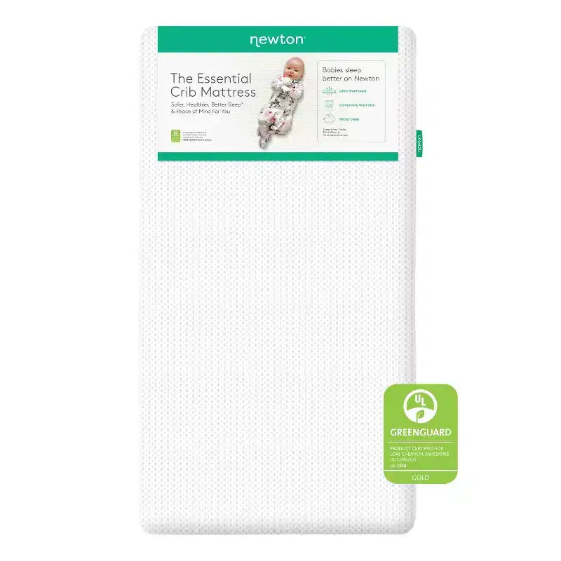 Newton Essential Crib Mattress - White: Firm, Breathable, Hypoallergenic, Dual-Stage, Polyethylene Fill, 4" Thickness