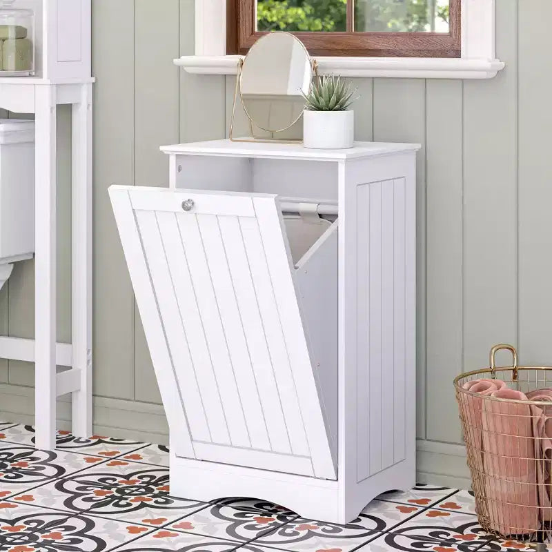 Mobile Lavanderia RiverRidge Home Ashland con Cesto Inclinabile e Sacco Portabiancheria Estraibile Bianco