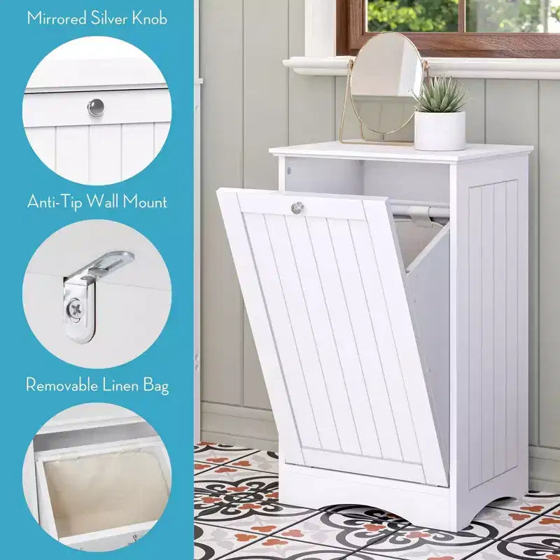 Mobile Lavanderia RiverRidge Home Ashland con Cesto Inclinabile e Sacco Portabiancheria Estraibile Bianco