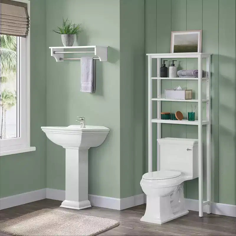 Dover Organizer per Bagno Sopra il WC con Ripiani Aperti e Due Aste Portasciugamani Bianco - Alaterre Furniture