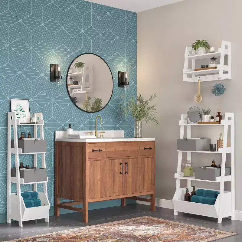 RiverRidge Amery, mensole a scaletta ed espositive a 4 livelli da 61 cm con contenitore organizer, bianche