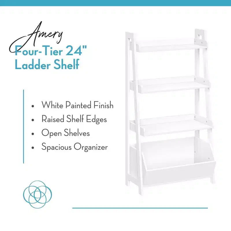 RiverRidge Amery, mensole a scaletta ed espositive a 4 livelli da 61 cm con contenitore organizer, bianche