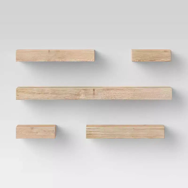 Set di 5 mensole a muro naturali - Threshold™: mensole galleggianti moderne in MDF, include l'hardware di montaggio