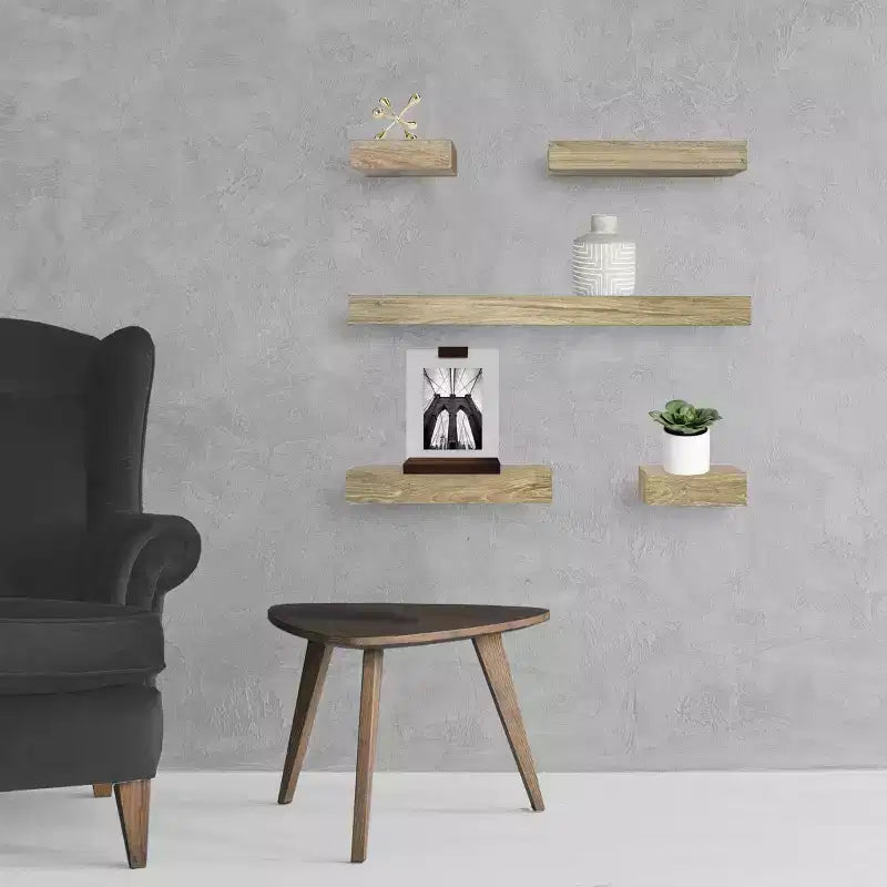 Set di 5 mensole a muro naturali - Threshold™: mensole galleggianti moderne in MDF, include l'hardware di montaggio