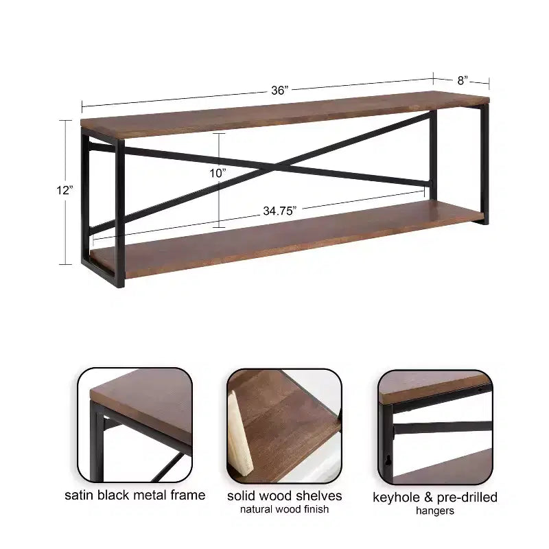 Kate & Laurel All Things Decor Scaffale da Parete Ascott a 2 Livelli, 91 cm, Marrone/Nero