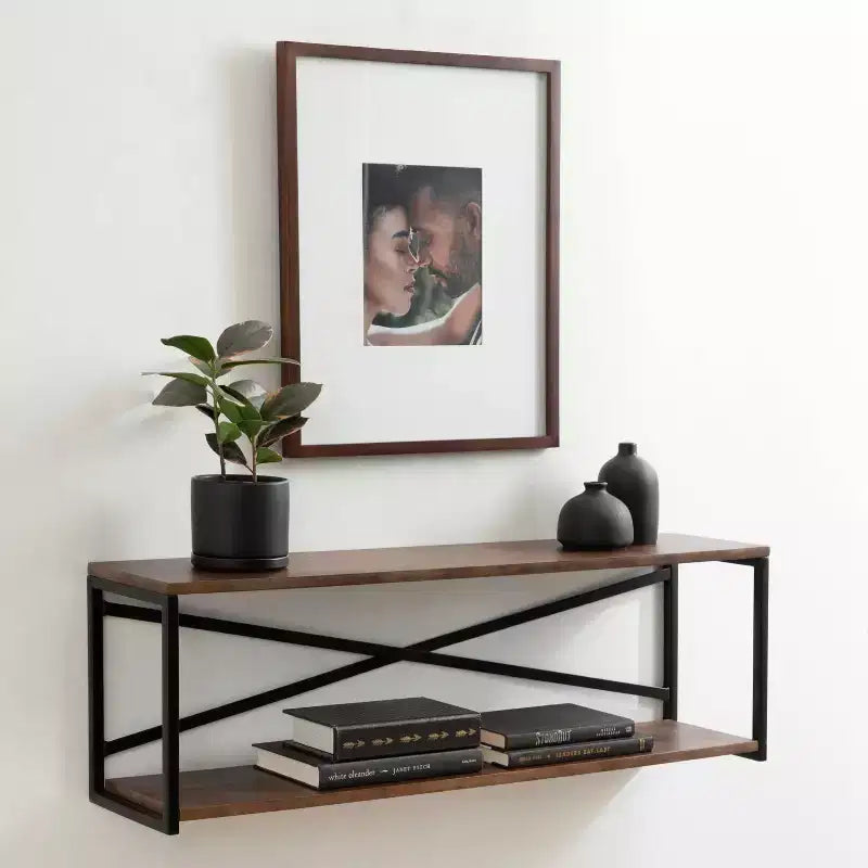 Kate & Laurel All Things Decor Scaffale da Parete Ascott a 2 Livelli, 91 cm, Marrone/Nero