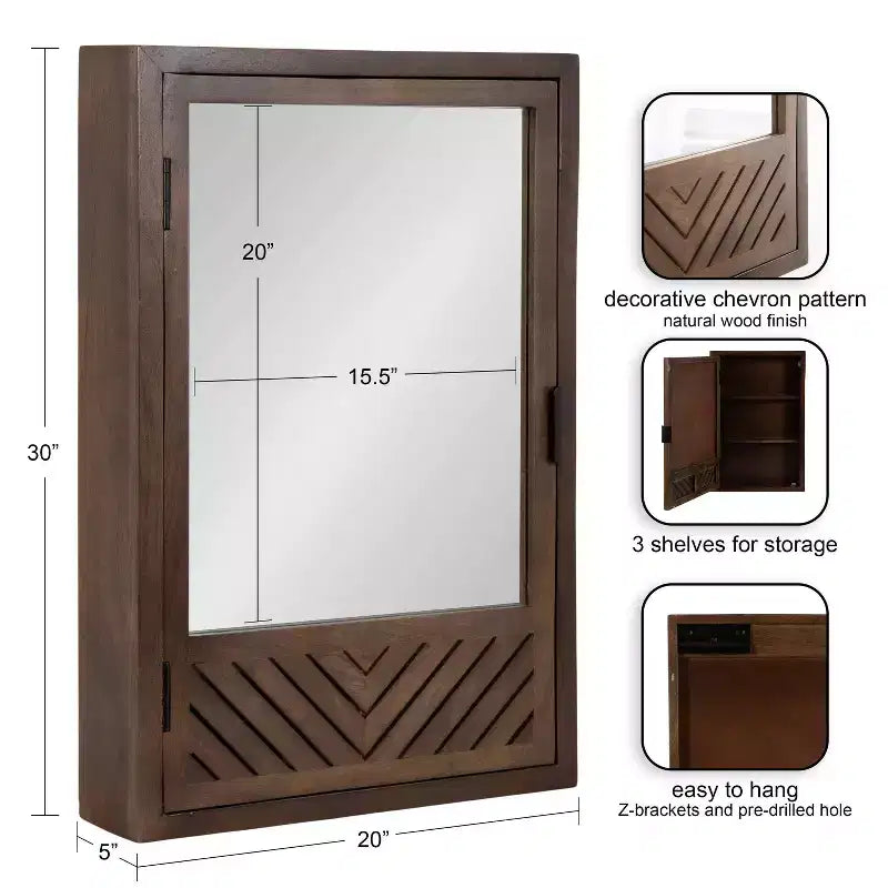 Mobiletto da bagno con specchio Mezzeta 20"x30" Kate & Laurel All Things Decor, marrone