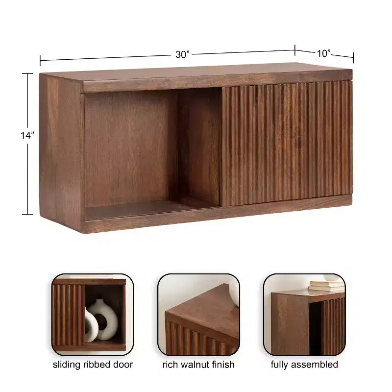 Kate & Laurel All Things Decor Armadietto da parete corto "Furrow" 30"x10"x14", Noce Marrone