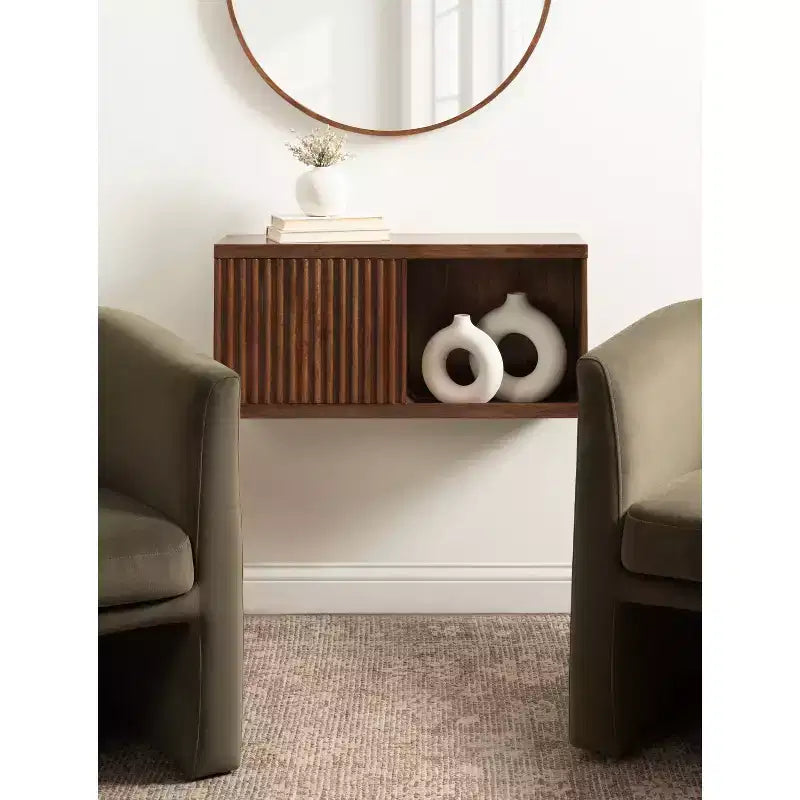 Kate & Laurel All Things Decor Armadietto da parete corto "Furrow" 30"x10"x14", Noce Marrone
