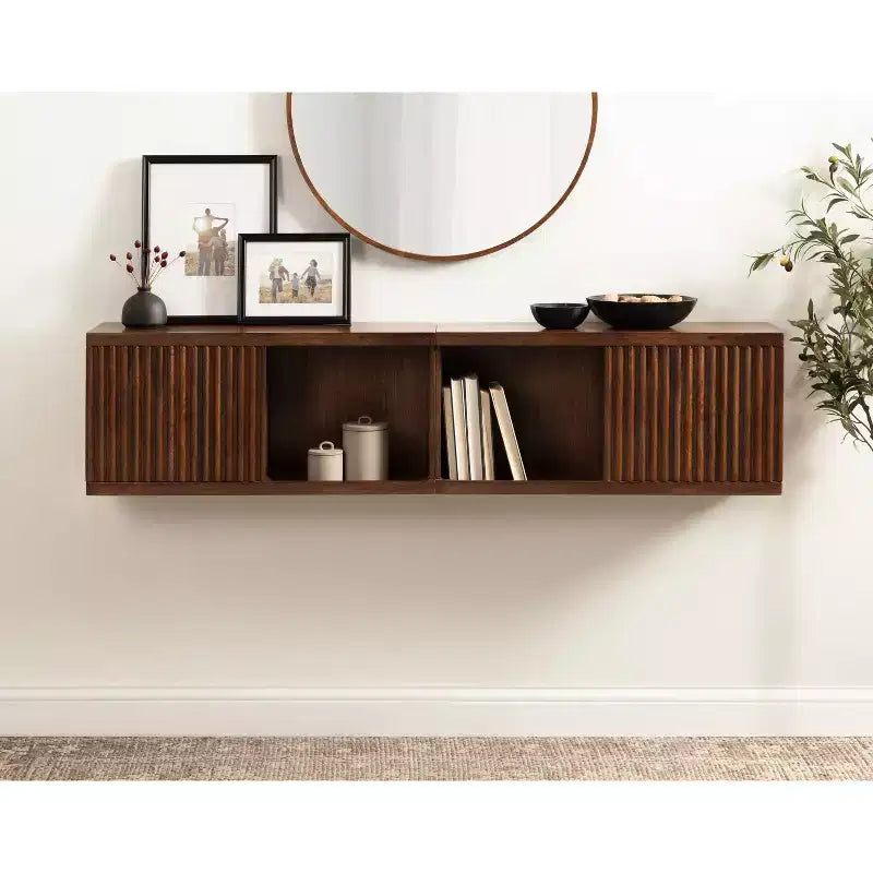 Kate & Laurel All Things Decor Armadietto da parete corto "Furrow" 30"x10"x14", Noce Marrone