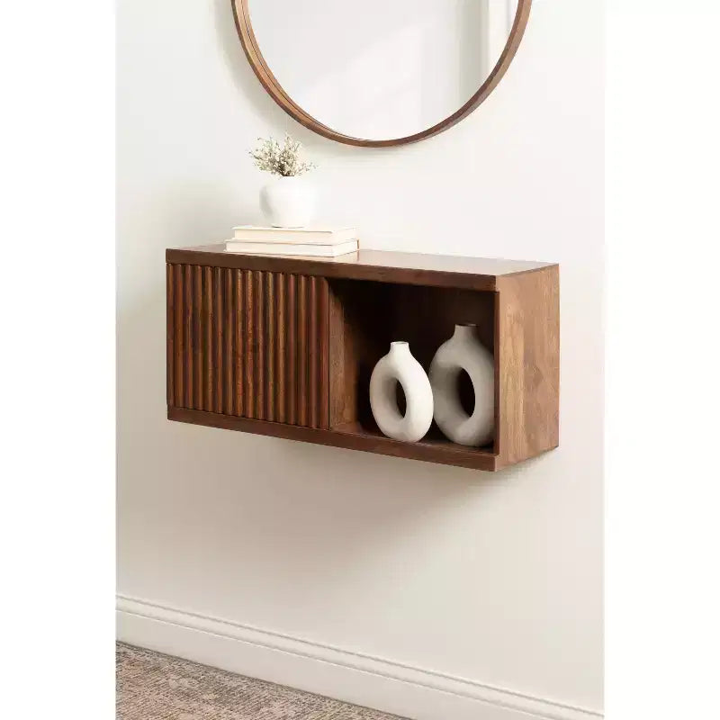 Kate & Laurel All Things Decor Armadietto da parete corto "Furrow" 30"x10"x14", Noce Marrone