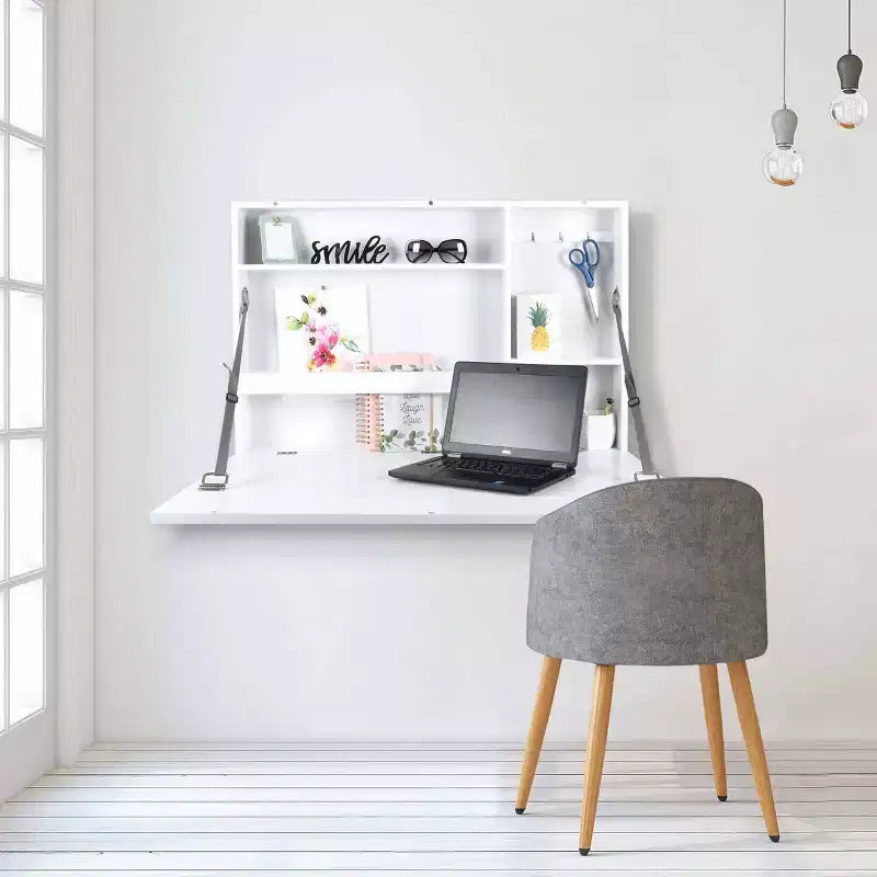 Scrivania a Scomparsa Bianca 91 x 61 cm - Prinz: da Parete Moderna, Scaffale Aperto, Costruzione in MDF