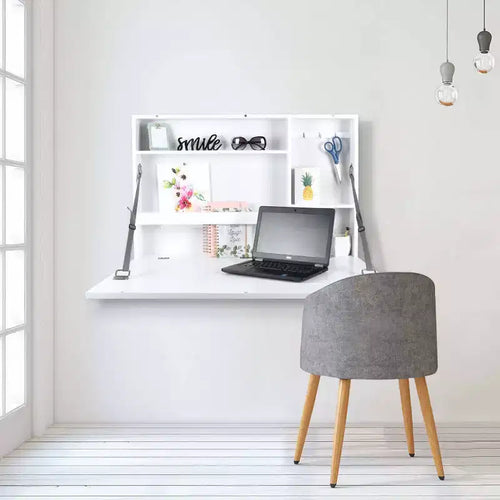 Scrivania a Scomparsa Bianca 91 x 61 cm - Prinz: da Parete Moderna, Scaffale Aperto, Costruzione in MDF