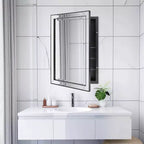 Mobiletto pensile "Head West" 22"x30" con specchio, elegante, nero spazzolato, stile moderno e con perline