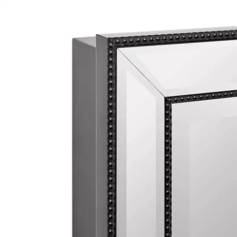 Mobiletto pensile "Head West" 22"x30" con specchio, elegante, nero spazzolato, stile moderno e con perline