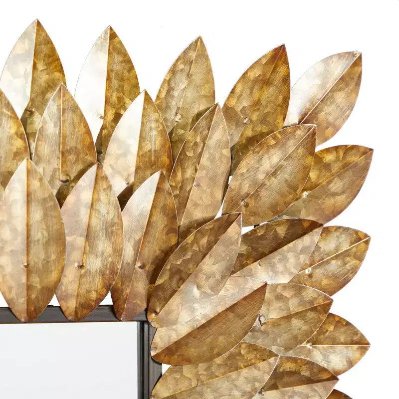 Specchio da Parete Radiale con Foglie Metalliche Marrone - Olivia & May: Rustico Quadrato Nessun Montaggio Richiesto