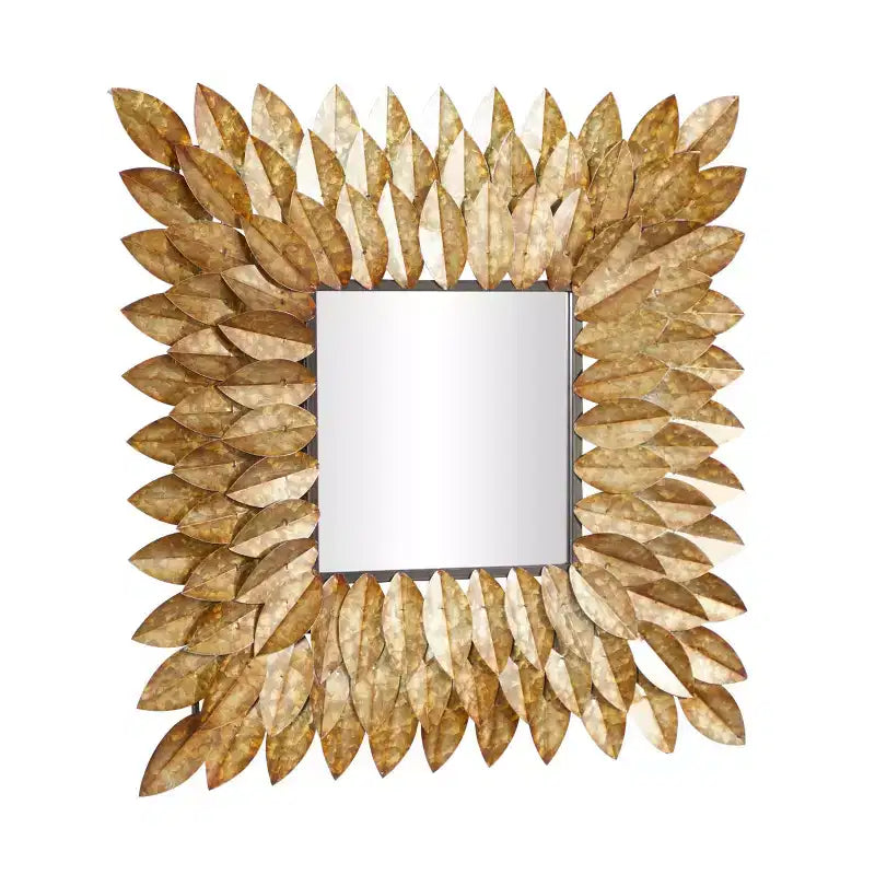 Specchio da Parete Radiale con Foglie Metalliche Marrone - Olivia & May: Rustico Quadrato Nessun Montaggio Richiesto
