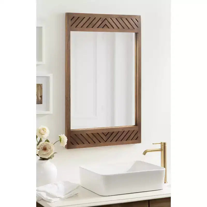 Kate & Laurel All Things Decor Specchio da parete rettangolare in legno Mezzeta 24"x36" Marrone