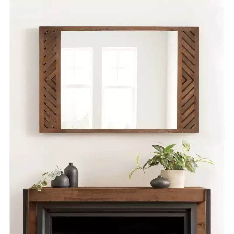 Kate & Laurel All Things Decor Specchio da parete rettangolare in legno Mezzeta 24"x36" Marrone
