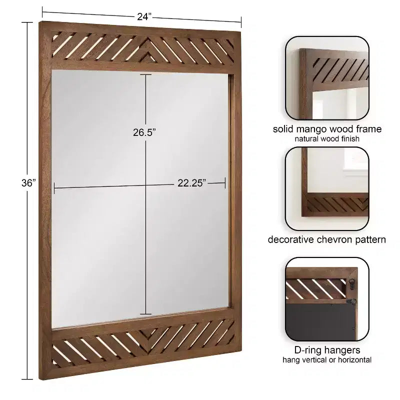 Kate & Laurel All Things Decor Specchio da parete rettangolare in legno Mezzeta 24"x36" Marrone