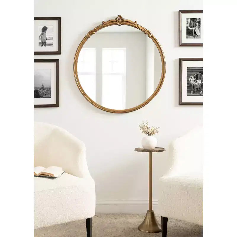 Specchio da parete con cornice Marchon oro 30" x 30" - Kate & Laurel All Things Decor: rotondo moderno decorativo, nessun assemblaggio richiesto