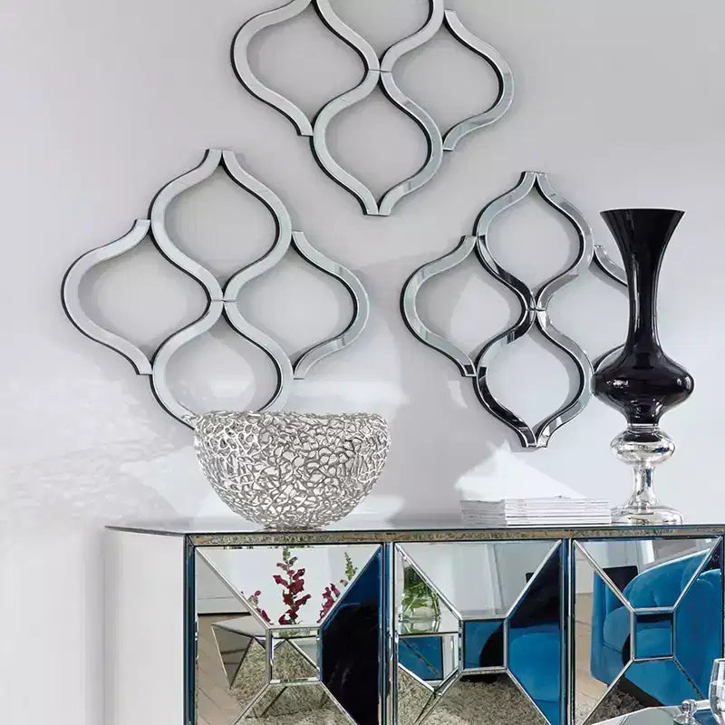 Howard Elliott Specchio da parete decorativo smussato a reticolo, argento: geometrico, interconnesso, nessun assemblaggio richiesto, cornice in legno, montaggio a parete