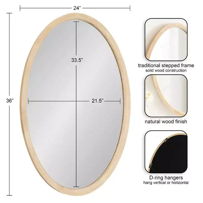 Kate & Laurel All Things Decor Specchio Ovale Hogan con Cornice Naturale 24"x36"