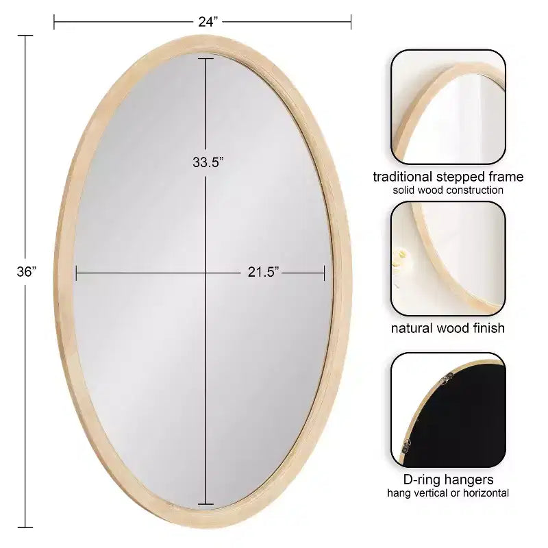 Kate & Laurel All Things Decor Specchio Ovale Hogan con Cornice Naturale 24"x36"