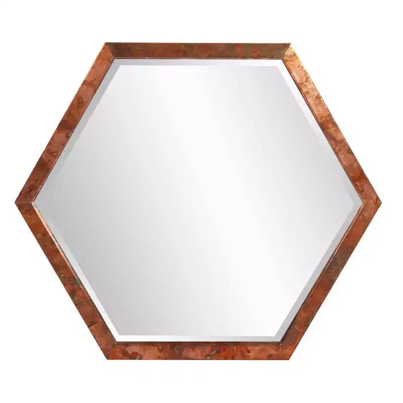 Howard Elliott Felix Wood Framed Wall Mirror Copper: Modern Octagon Shape, No Assembly, Wall Mount