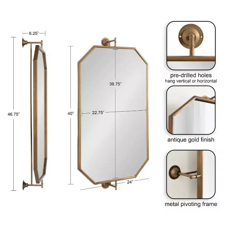 Kate & Laurel All Things Decor 24"X47" Specchio Girevole Ottagonale Darbridge Oro