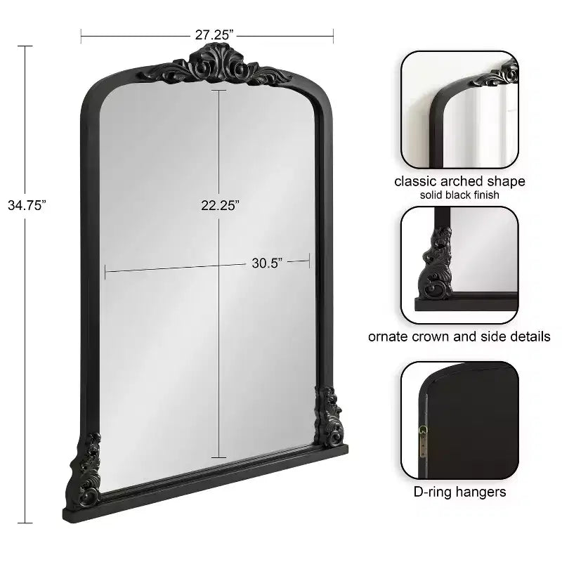 Specchio ad arco Barberry di Kate & Laurel All Things Decor, 71x89 cm, in MDF nero