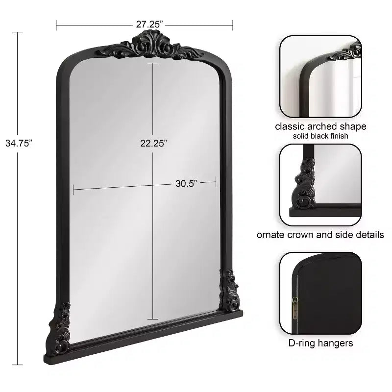 Specchio ad arco Barberry di Kate & Laurel All Things Decor, 71x89 cm, in MDF nero