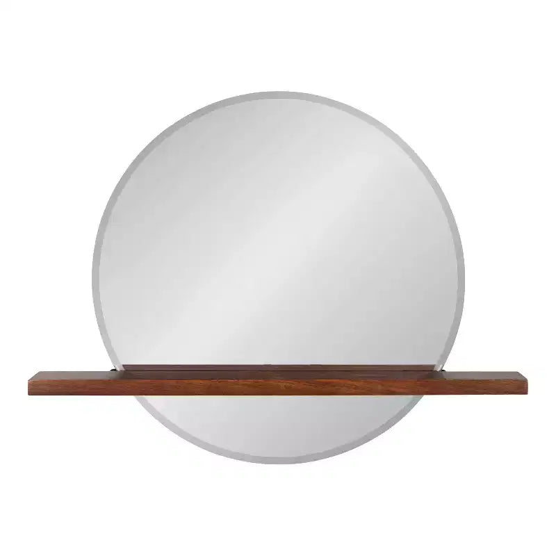 Specchio Fosset rotondo senza cornice con mensola noce scuro 30" x 24" - Kate & Laurel All Things Decor: bordo smussato chic, legno di mango