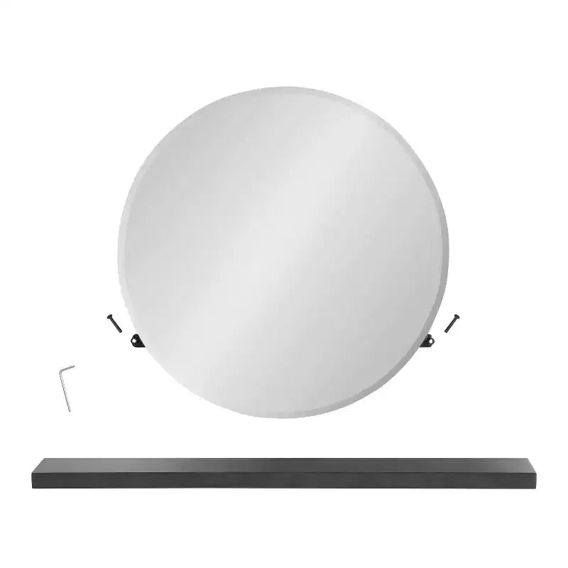 Specchio Fosset rotondo senza cornice con mensola noce scuro 30" x 24" - Kate & Laurel All Things Decor: bordo smussato chic, legno di mango