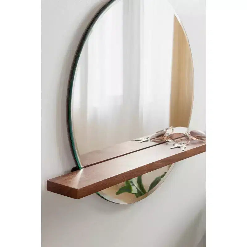 Specchio Fosset rotondo senza cornice con mensola noce scuro 30" x 24" - Kate & Laurel All Things Decor: bordo smussato chic, legno di mango