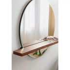 Specchio Fosset rotondo senza cornice con mensola noce scuro 30" x 24" - Kate & Laurel All Things Decor: bordo smussato chic, legno di mango