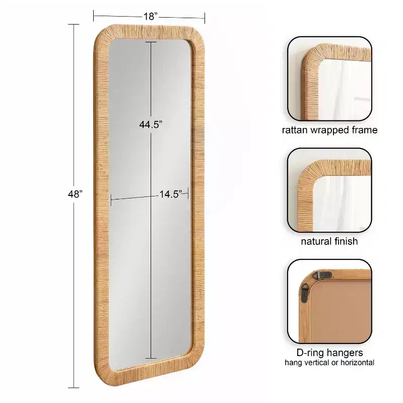 Specchio da parete rettangolare incorniciato Rahfy Kate & Laurel All Things Decor, 45,7x121,9 cm, colore naturale