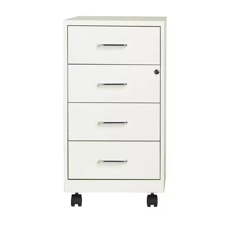 Space Solutions Organizer Mobile in Metallo a 4 Cassetti Profondo 18" con 4 Cassetti a Box con Chiusura Bianco Perla